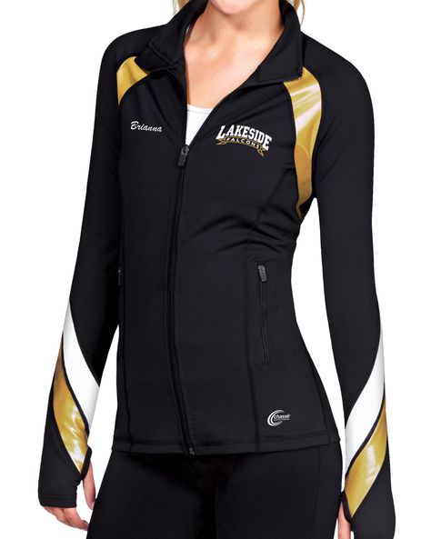 Dance Team Hair, Cheer Warm Ups, Cheer Jackets, Cheer Practice Outfits, Dance Team Uniforms, Color Guard Shirts, Dance Jackets, Dance Gear, Team Jackets