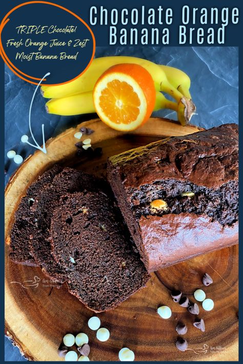 Chocolate Orange Banana Bread Chocolate Orange Banana Bread, Chocolate Orange Spiced Banana Bread, Chocolate Orange Bread, Yule Baking, Orange Banana Bread, Spiced Banana Bread, Bread Desserts, Tea Bread, Savory Foods