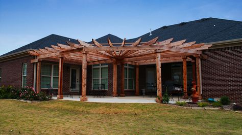 Fan Shaped Pergola Ideas, Fan Shaped Pergola, Pergola Attached To House Front Porches, Curved Pergola Ideas, Rounded Pergola, L Shaped Pergola, Outdoor Yard Ideas, Curved Pergola, Garden Pergola