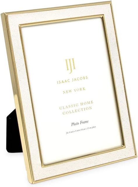 Isaac Jacobs 4x6 White Textured Leather (Vertical & Horizontal) & Gold Metal Picture Frame, with Black Fabric Easel, Wall-Mountable, Made for Tabletop, Wall-Hanging, Home or Office (4x6, White W/ Gold) Sponsored Gallery Wall Design, Metal Picture Frame, Photo Wall Gallery, Metal Picture Frames, Stylish Art, How To Clean Metal, Classic Metal, Classic Frame, White Texture