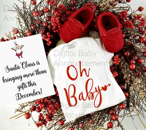 Baby announcement for that baby coming in December! December Due Date, Baby Announcement December, The Baby Who Stole Christmas, Baby Who Stole Christmas, Holiday Baby Announcement, Announcement Pictures, Pregnancy Ideas, Christmas Baby Announcement, Pregnancy Announcement Onesie