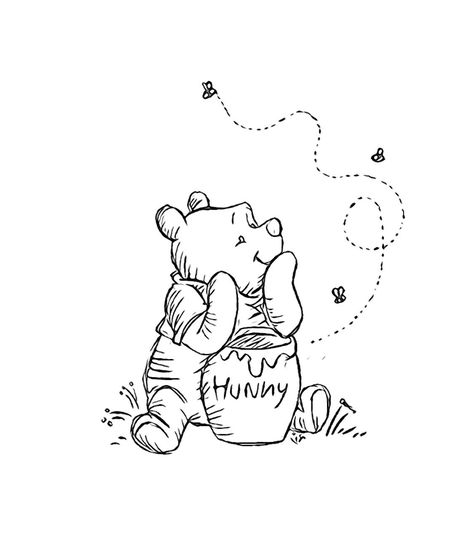 210+ Best Winnie The Pooh Tattoo Designs (2023) - TattoosBoyGirl Pooh Bear Outline, Pooh Bear Drawing Easy, Whitney The Pooh Tattoo, Winnie The Pooh Line Drawing, Whinney Pooh Tattoo, Winnie The Pooh Line Art, Winnie The Pooh Black And White, Hunny Pot Tattoo, Winnie The Pooh Honey Pot Tattoo