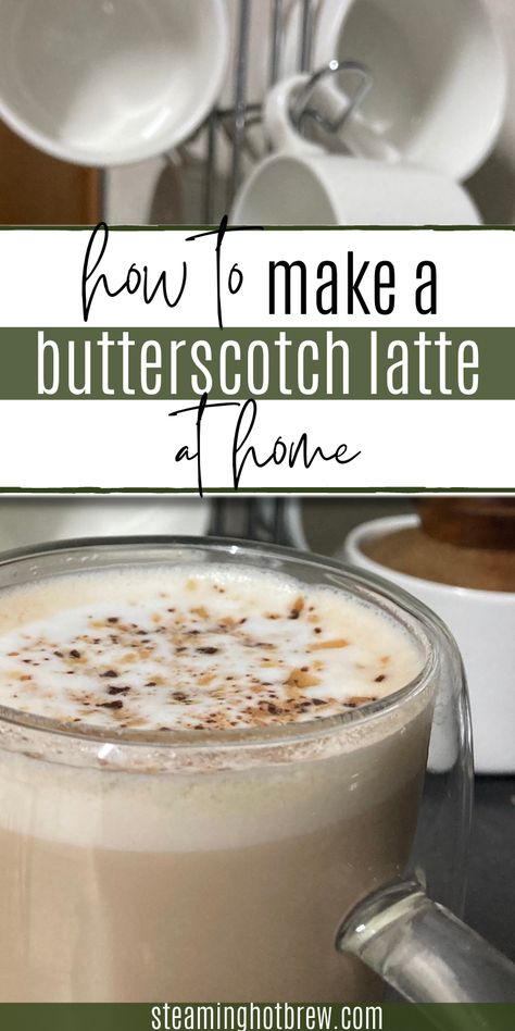 The best homemade butterscotch latte recipe. | Butterscotch latte diy | includes smoked butterscotch latte recipe | Best Homemade Coffee Drinks Best Homemade Coffee, Butterscotch Latte, Espresso Machine Recipes, Homemade Butterscotch, Butterscotch Syrup, Homemade Coffee Drinks, Latte At Home, Espresso Recipes, Seattle Coffee