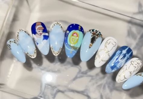 Cinderella Nails Acrylic, Cinderella Nails Designs, Cinderella Nail Art, Cinderella Nails, Cinderella Wedding Theme, Fairytale Characters, Disney Inspired Nails, Disney Acrylic Nails, Disney Fits