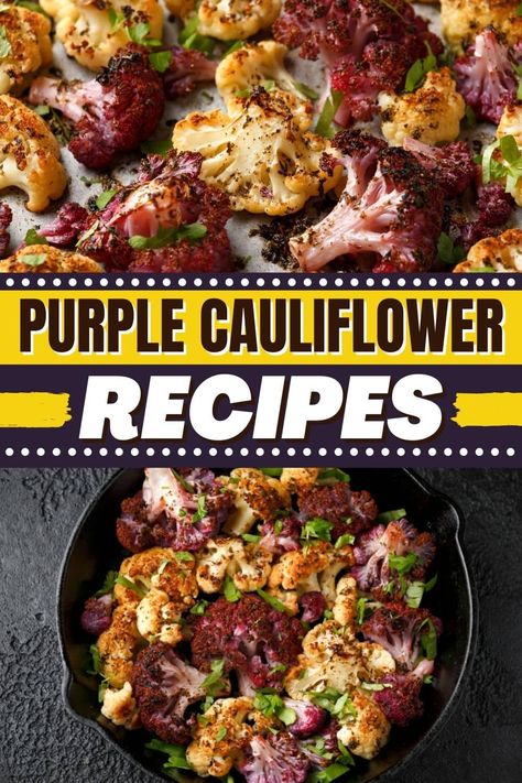 Multi Colored Cauliflower Recipes, Purple Cauliflower Salad, Roasted Purple Cauliflower, Purple Cauliflower Recipe Side Dishes, Purple Califlour, Califlower Recipes Purple, Colored Cauliflower Recipes, Rainbow Cauliflower Recipe, Purple Cauliflower Recipe