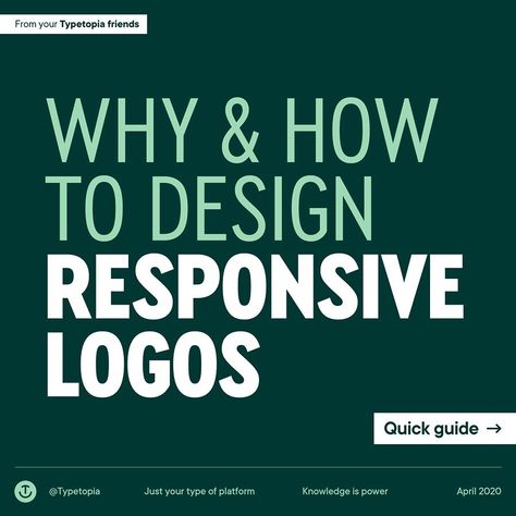 Typetopia on Instagram: “Learn about why and how to design responsive logos. One of the biggest benefits of a responsive logo set is that you can maximize…” Article Design, Logo Set, Knowledge Is Power, How To Design, Quick Guide, Design Skills, Brand You, Ui Design, Graphic Resources