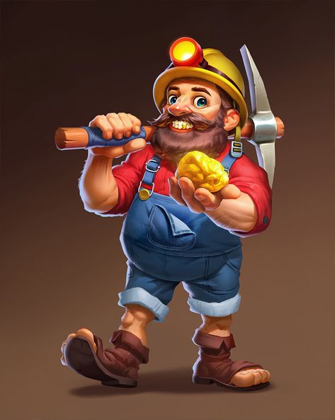 ArtStation - gold miner Miner Characters, Miner Character Design, Miner Concept Art, Miner Concept Art Character Design, Character Design Miner, Coal Miner Character Design, Mining Illustration, Slot Game, Miner Illustration