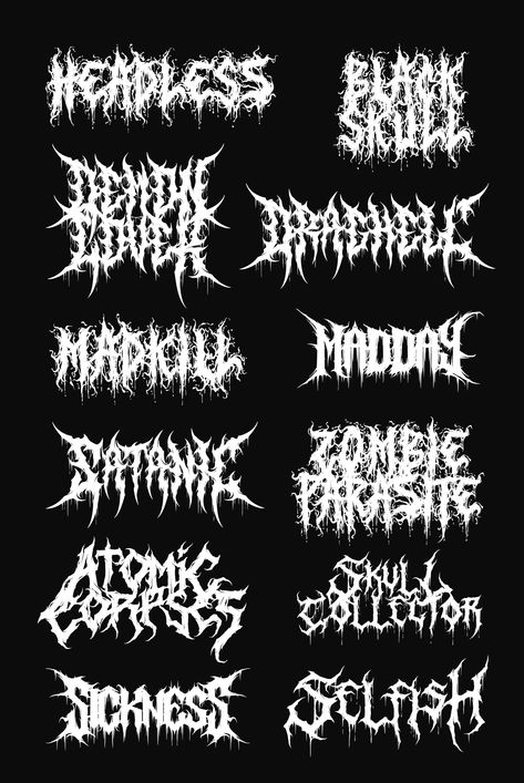 Black metal fonts are a type of typeface that is often used in the heavy metal music genre. They are characterized by their thick, heavy lines and their use of sharp angles and pointed#metalfonts #alphabetdesign #typographyinspiration #metallicletters #fontlover Metal Fonts Alphabet, Diy Patches Punk, Dark Lettering Tattoo, Concept Jersey, Metal Typography, Typography Fonts Alphabet, Website Poster, Dark Lettering, Metal Band Logos