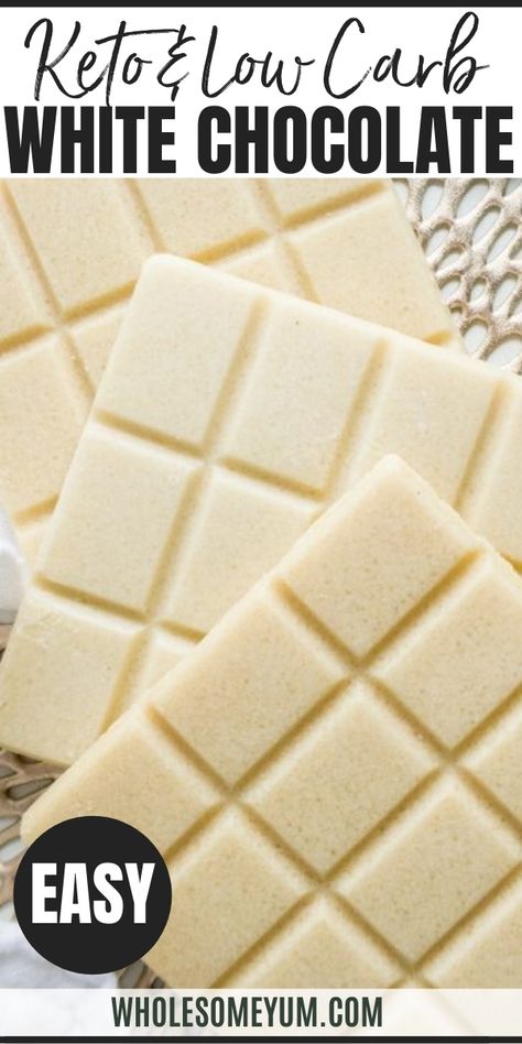 How To Make Sugar-Free White Chocolate (Low Carb, Gluten-free) White Chocolate Recipe, Keto White Chocolate, White Chocolate Bars, Dolce Poche Calorie, Sugar Free White Chocolate, White Chocolate Sauce, Low Carb Candy, Homemade Chocolate Bars, White Chocolate Recipes