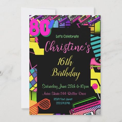 $2.93 | 80's Invitation, Back to the 80's, Any Age, - birthday party, any age, 80s theme, neon party, neon invitation, 80's retro, skating party, eighties, 1980s, personalized birthday 80s Invitation, 80s Disco Party, Retro Birthday Parties, I Love The 80s, 80s Birthday Parties, 80s Disco, 80s Theme Party, 21st Birthday Invitations, Mermaid Birthday Invitations