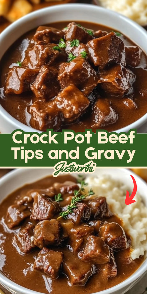 Crock Pot Beef Tips and Gravy is a cozy, flavorful dish that's perfect for any day of the week. With tender, melt-in-your-mouth beef tips cooked low and slow in a rich, savory gravy, this dish is both comforting and satisfying. Paired with mashed potatoes, rice, or even a side of crusty bread, it's a simple yet hearty meal that will become a family favorite. Beef Tip, Crock Pot Beef Tips, Beef Tip Recipes, Beef Tips And Gravy, Crock Pot Beef, Stew Meat Recipes, Potted Beef, Crockpot Recipes Beef, Beef Tips