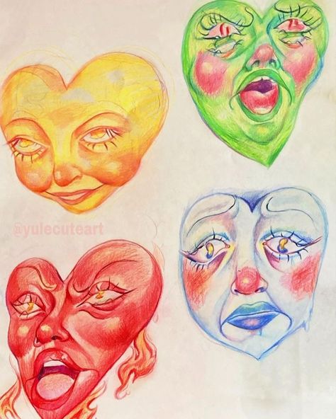 Cybersigilism Tattoo, Color Symbolism, Indie Art, Heart Face, Arte Inspo, Face Expressions, Trippy Art, Creative Drawing, Hippie Art