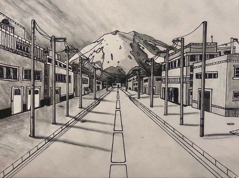 1 Point Perspective Drawing Landscape, Street In Perspective, One Point Perspective Drawing Street, City Perspective Drawing, Room Perspective Drawing, One Point Perspective Drawing, 1 Point Perspective Drawing, Street Drawing, Perspective Drawings