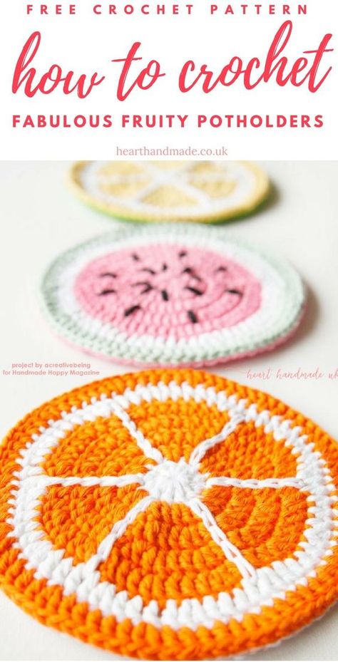 Crochet Pot Holders Free Pattern, Crocheted Coasters, Crochet Potholder Patterns, Crochet Hot Pads, Crochet Fruit, Potholder Patterns, Crochet Dishcloth, Crochet Potholders, Crochet Food