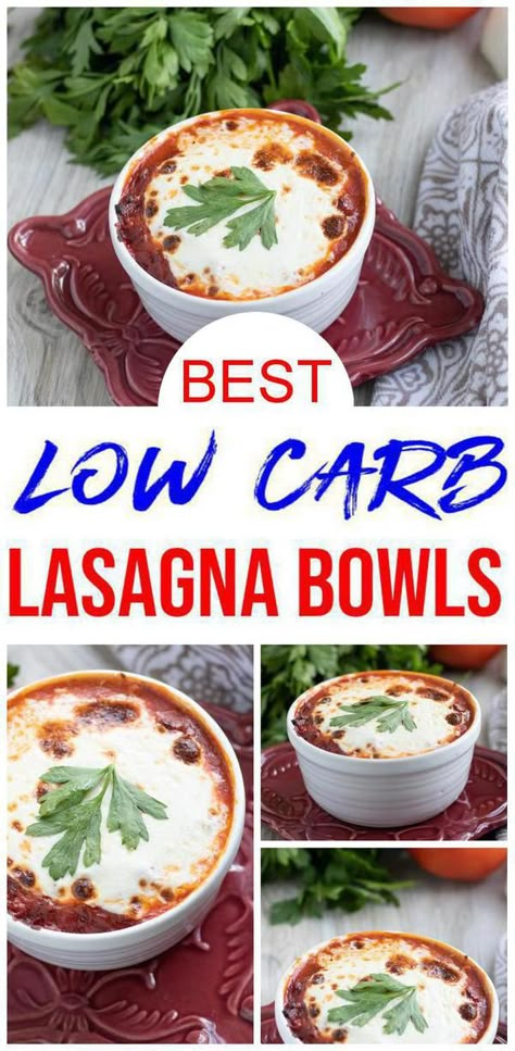 gluten free lasagna bowls for low carb ketogenic diet for dinner or lunch Lasagna Bowl, Lasagna Easy, Mini Lasagna, Diet Recipes Low Calorie, Low Carb Meats, Low Carb Lasagna, Keto Appetizers, Easy Lasagna Recipe, Keto Lasagna