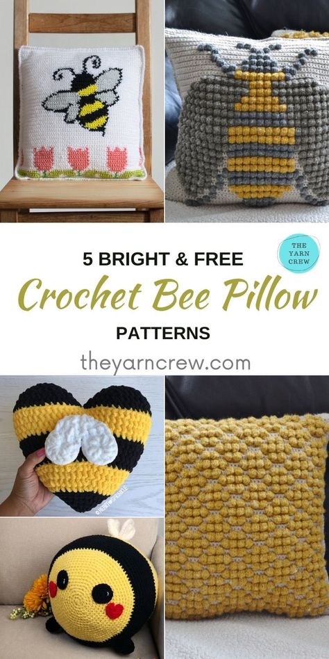 5 Bright & Free Crochet Bee Pillow Patterns you can crochet right now. Adorable bee pillow patterns curated by The Yarn Crew #freecrochetpatterns #amigurumipatterns #crochetpatterns #freecrochet #crochetpillows #beepillows #beepatterns Bee Pillow, Purse Ideas, Pillow Patterns, Bee Toys, Crochet Pillow Cover, Crochet Cushion Cover, Crochet Pillow Pattern, Yarn Bee, Crochet Bee