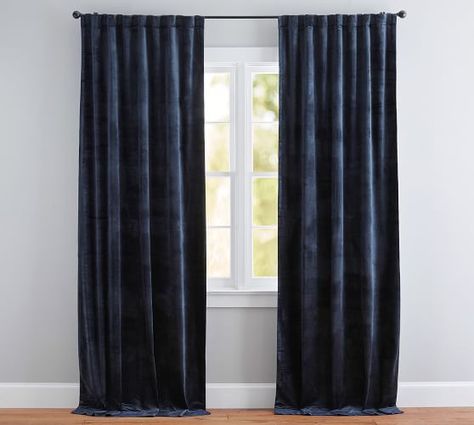 Shiny Velvet Drape #potterybarn Adams Homes, Velvet Drapes, Blue Curtains, Grey Curtains, Cotton Curtains, Velvet Curtains, Big Girl Rooms, Cotton Velvet, Window Curtain