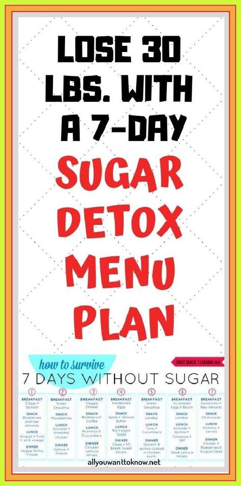 Lose 30 Lbs. With A 7-Day Sugar Detox Menu Plan Sugar Detox Plan Cleanses, Tuna Lunch, Sugar Detox Plan, Almond Snack, Bad Carbohydrates, Sugar Detox Diet, Green Snacks, Detox Diet Plan, 3 Day Detox