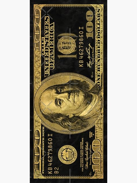 "100 Dollar Bill Black Gold" Sticker by BuksDesigns | Redbubble 100 Dollar Wallpaper, 100 Dollar Bill Printable, 100 Dollar Bill Wallpaper, Dollar Sticker, Thousand Dollar Bill, Gold Dollars, 1 Dollar Bill, Money Design Art, Dollar Design