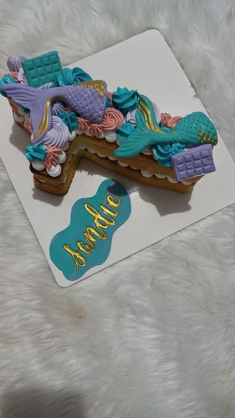 Mermaid themed number cake Simple Number Cake, Number Cake 1, Themed Number Cake, Mermaid Number, Cake Mermaid, Number 1 Cake, Number Cake, Number Cakes, Cake Ideas