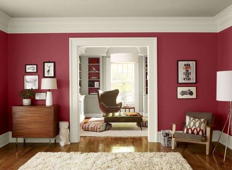 Red Wall Painting Ideas, Baby Room Colors Girl, Room Furnishing Ideas, Living Room Remodel Ideas, Red Living Room, Marsala Color, Baby Room Colors, Red Living, Paint Color Inspiration