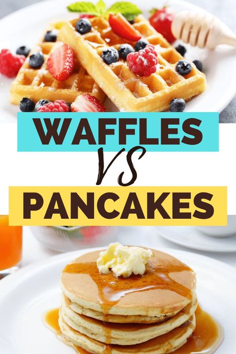 It's the ultimate breakfast showdown! Are you on team waffles or team pancakes? Although these two breakfast favorites may be close cousins, there are some key differences between waffles and pancakes – including their flavor, texture, and how they’re prepared. Here are the most important differences between the two. #waffles #pancakes #breakfast Waffle Batter, Vegetarian Pancakes, Breakfast Favorites, Pancakes Breakfast, Ultimate Breakfast, Waffle Recipe, Waffle Toppings, Fried Apples, Second Breakfast