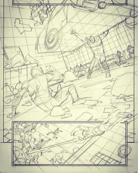 Adam Kubert Avengers 7 pg 8 pencil rough #avengers #marvelcomics Slap Reference, Adam Kubert, Perspective Sketch, Comic Book Layout, Storyboard Illustration, Perspective Drawing Architecture, Perspective Drawing Lessons, Comic Tutorial, Comic Layout