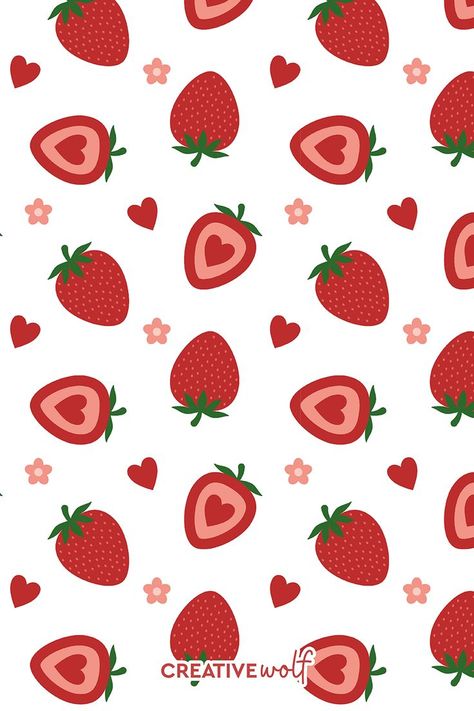 Cute Strawberries, Hearts and Flowers Doodle Fruit Pattern Fruit Doodle, Valentine Strawberries, Strawberry Drawing, Strawberry Art, Valentines Patterns, Fruit Wallpaper, Valentines Wallpaper, Wolf Design, Preppy Wallpaper