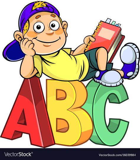 Abc Alphabet Letters, School Wall Art Ideas, School Wall Decoration, Abc School, Preschool Designs, Holding A Book, School Wall Art, School Cartoon, School Murals