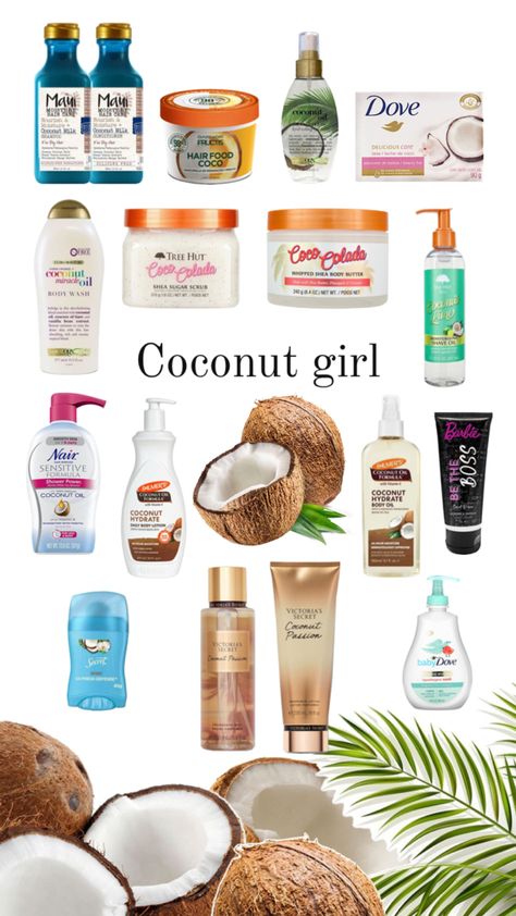 My routine to smell like coconut 🥥 🌴 Coconut Hygiene Routine, Coconut Self Care, Shower Routine Coconut, Coconut Body Products, Coconut Self Care Products, Coconut Shower Products, How To Smell Like Passion Fruit, Scents To Smell Like, Coconut Sent