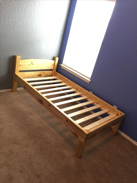 Wooden Twin Bed Frame Diy, Handmade Twin Bed Frame, 2x4 Twin Bed Frame, Wooden Bed Frame Twin, Wood Bed Frame Twin, Wood Single Bed, Diy Twin Bed Frame, Cheap Bedroom Makeover, Church Stage Design Ideas Backdrops