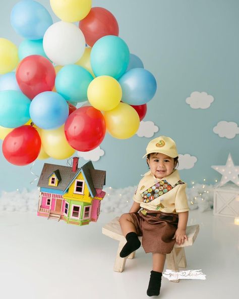 Up house themed session Up Themed Cake Smash, Up Movie Backdrop, Up Themed Photoshoot, Up Themed 1st Birthday Party, Up Cake Smash, Victorian Gothic Mansion, Up Photoshoot, Baby Boy Birthday Themes, Up Pixar