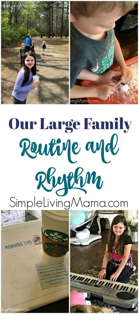 Managing a large family can be a challenge. Come along with us as I share a peek at our large family routine and rhythm. See how we manage our people throughout the week! Morning Routine Printable, Family Routine, Large Families Living, Schedule Ideas, Homesteading Life, Family Read Alouds, Family Resources, Routine Printable, Homeschool Routine