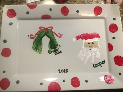 Christmas plate Baby Footprints Christmas, Painted Peacock, Ceramic Cafe, Cookies For Santa Plate, Painted Ceramic Plates, Santa Plate, Diy Santa, Greenville Nc, Santa Crafts