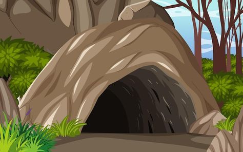 Cave Drawing, Jungle Cartoon, Jungle Images, Free Cartoon Characters, Pink Panther Cartoon, Scary Eyes, Cave Drawings, Natural Cave, Cute Forest