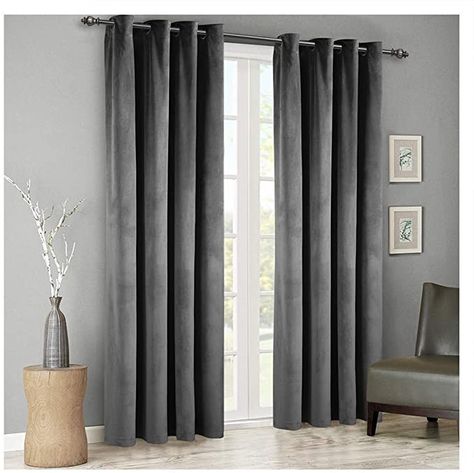 Grey Velvet Curtains, Circle Decor, Nursery Window, Black Living Room Decor, Attic Bedroom Designs, Friends House, Plain Curtains, Bed Design Modern, Black Living Room