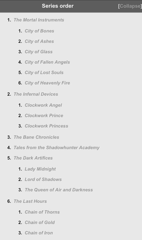 Shadowhunters Reading Order, Malec Shadowhunters, Reading List Challenge, Shadowhunters Series, City Of Glass, 100 Books, Cassandra Clare Books, 100 Books To Read, Book Recs