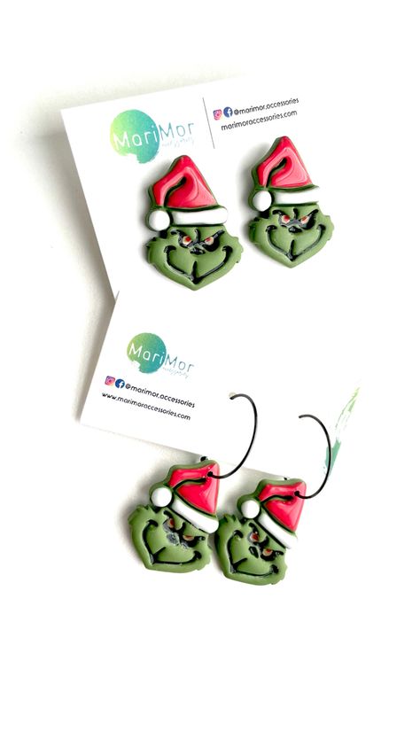 Grinch Earrings Diy, Grinch Clay Earrings, Grinch Earrings, Clay Christmas, Christmas Clay, Polymer Clay Christmas, Polymer Clay Jewelry Diy, Clay Jewelry Diy, Earring Tutorial