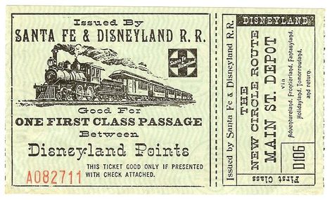 Vintage Disneyland Tickets: Santa Fe & Disneyland R.R - “The New ... Vintage Train Ticket Printable, Ticket Design Vintage, Old Ticket, Vintage Train Ticket, Victorian Lettering, Old Medicine Bottles, Train Ticket, Vintage Ticket, Disneyland Tickets