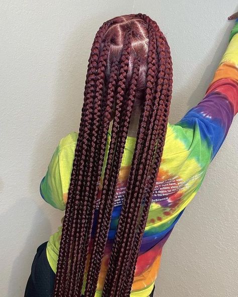 Red Jumbo Knotless Braids, Red Jumbo Knotless Box Braids, Red Jumbo Box Braids, Jumbo Knotless Box Braids, Coloured Braids, Natural Hair Bob Cut, Medium Knotless Braids, Jumbo Knotless, Medium Knotless