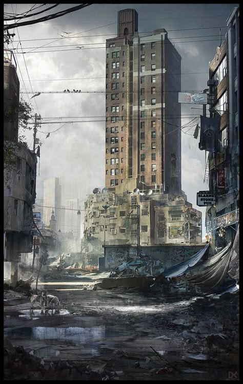 ArtStation - Abandoned city, Darius Kalinauskas Apocalypse Landscape, Post Apocalyptic City, Arte Zombie, Abandoned City, Apocalypse World, Apocalypse Aesthetic, Abandoned Churches, Post Apocalyptic Art, Abandoned Cities