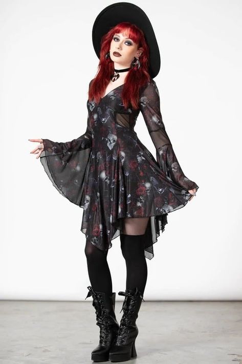 Killstar Clothing, 2010 Fashion, Black Mesh Dress, Witch Fashion, Hanky Hem, Beautiful Figure, Edgy Style, Sky High, Goth Fashion