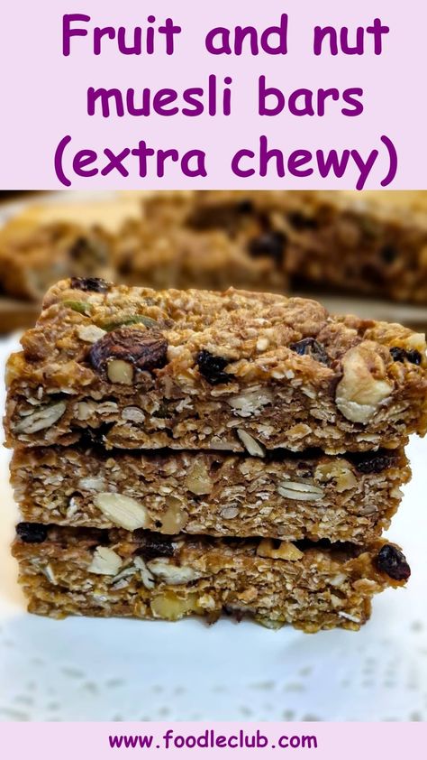 Three fruit and nut muesli bars piled one on top of the other. Mixed Seeds Recipe, Muesli Bars Recipe, Chewy Muesli Bar Recipe, Healthy Nut Bars, Honey Nut Bars, Healthy Family Snacks, Homemade Muesli Bars, Muesli Bar Recipe, Soft Toffee