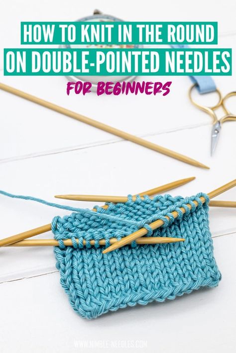 How to knit in the round on double-pointed needles for beginners [+video] Knitting Socks For Beginners, Bear Scarf, Knitting 101, Knitting In The Round, Double Pointed Knitting Needles, Learning To Knit, Advanced Knitting, Knitting Hacks, Knitting Help