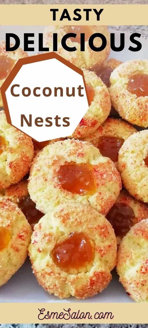 Coconut Nests Recipe, Birdsnest Cookies Recipe, Birdsnest Cookies, Coconut Nests, Eid Biscuits, Easy Churros, Easy Churros Recipe, Birds Nest Cookies, Baked Coconut