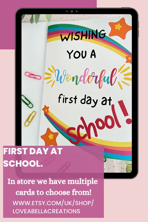 Do you know someone that is starting school? How about sending them this cute first day at school greeting card! Back To School Cards For Kids, Back To School Cards, School Card, First Day At School, How To Pass Exams, Welcome Card, Starting School, Cards For Kids, 1st Day Of School