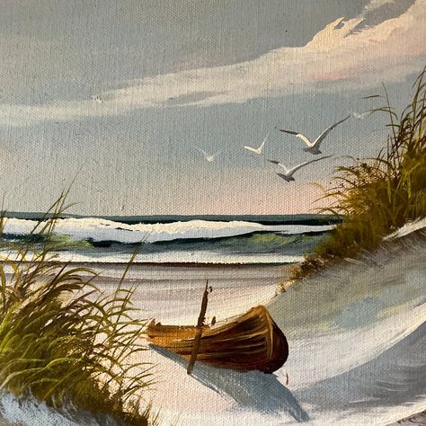 Original 12 x 16 painting on stretched canvas signed bottom right unframed Beach Paintings On Canvas, Dunes Painting, Beach Landscape Painting, Beach Canvas Paintings, Beach Scene Painting, Beach Paintings, Beach Oil Painting, Swipe File, Paint Night