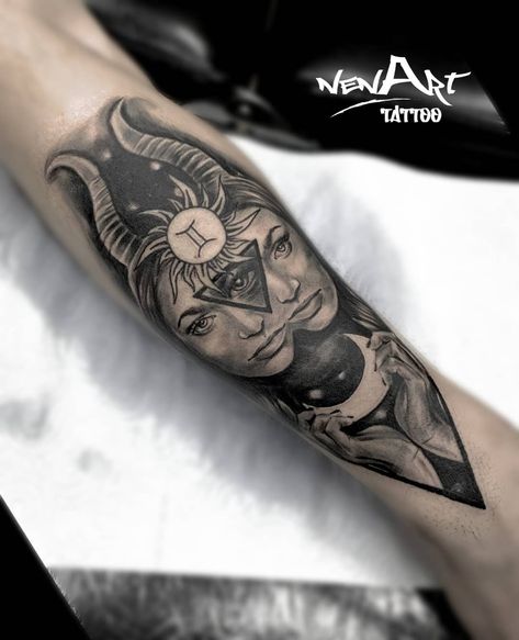 Gemini Portrait Tattoo, Evil Gemini Tattoo, Men Gemini Tattoo Ideas, Gothic Gemini Tattoo, Gemini Leg Tattoo, Gemini Wolf Tattoo, Gemini Zodiac Tattoos Men, Gemini Twin Tattoo For Women, Gemini Tattoo Sleeve