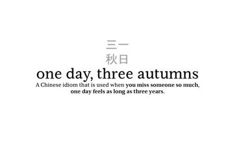 One day three Autumns. When you miss someone so much that one day feels as long as three years Chinese Love Quotes, Struktur Teks, Chinese Phrases, Unique Words Definitions, Japanese Quotes, Chinese Quotes, Unusual Words, Chinese Words, Rare Words