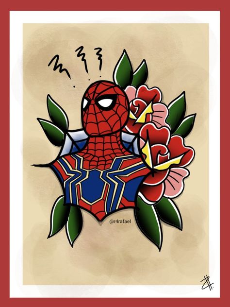 Old School Marvel Tattoo, Marvel Traditional Tattoo, Spiderman Tattoos, Marvel Tattoo Sleeve, Spider Man Tattoo, Friendly Neighborhood Spiderman, Spidey Sense, Mario Tattoo, Spiderman Tattoo